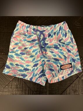 Vineyard Vines Boys Pastel Blue & Purple Fish Swim Shorts Size 4T